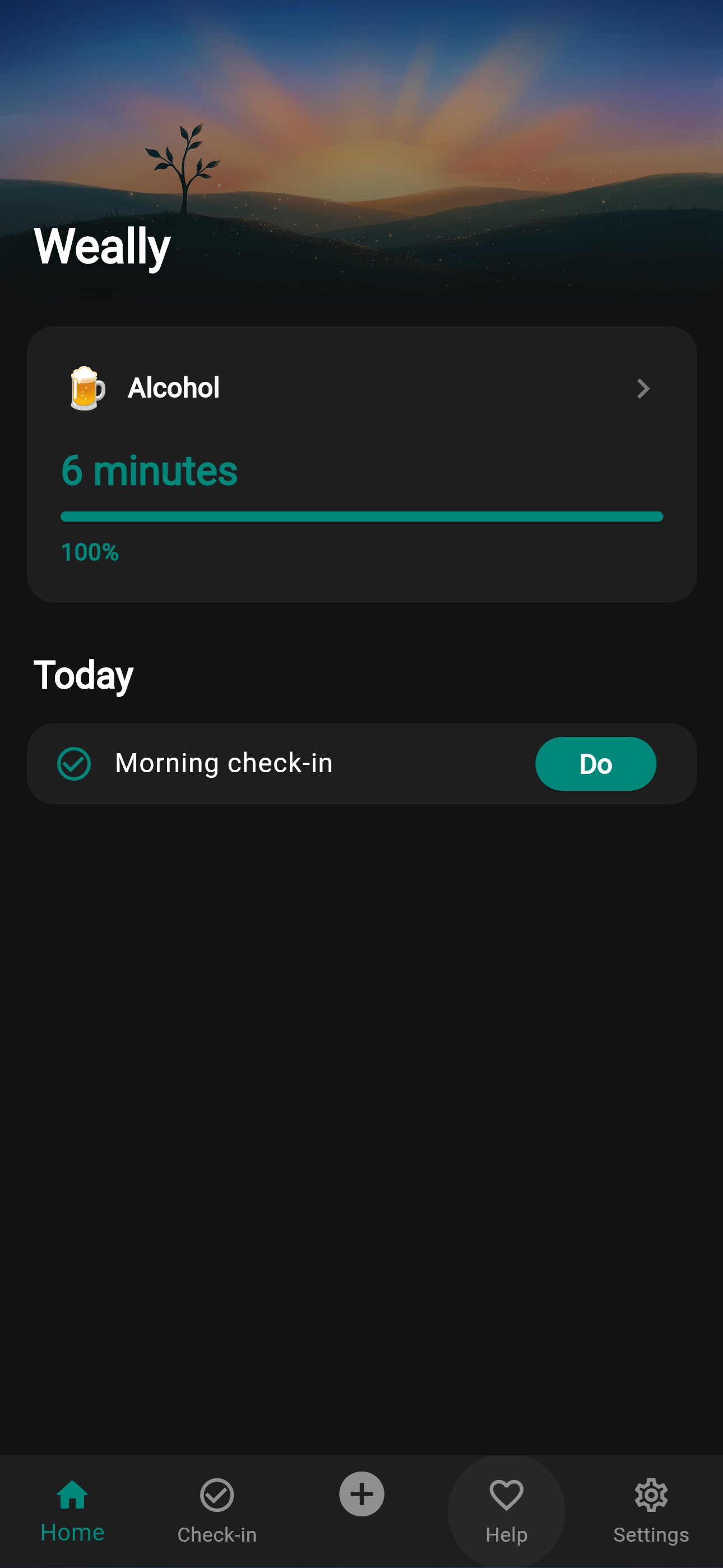 Weally dashboard showing sobriety progress